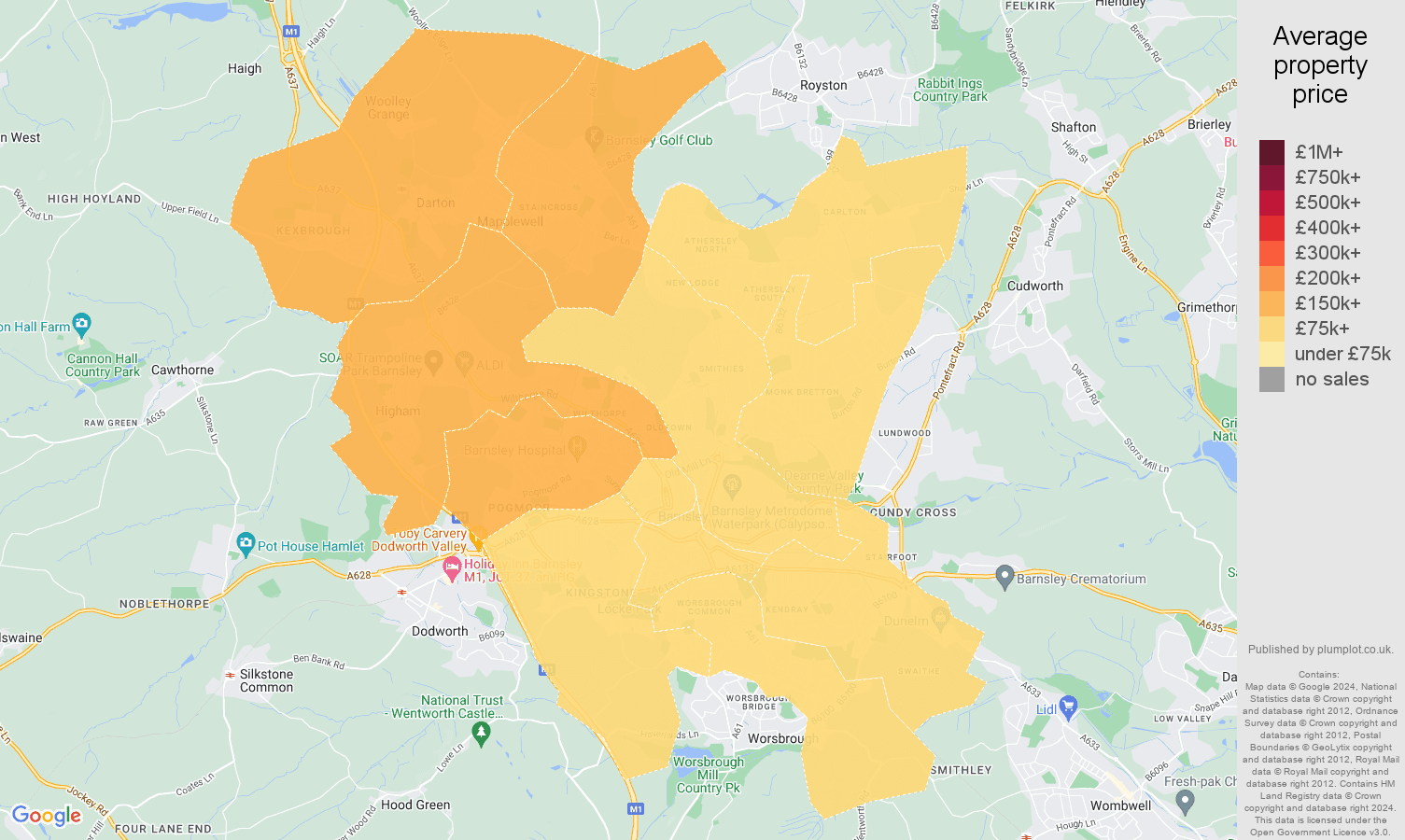 Barnsley house prices in maps and graphs. August 2024