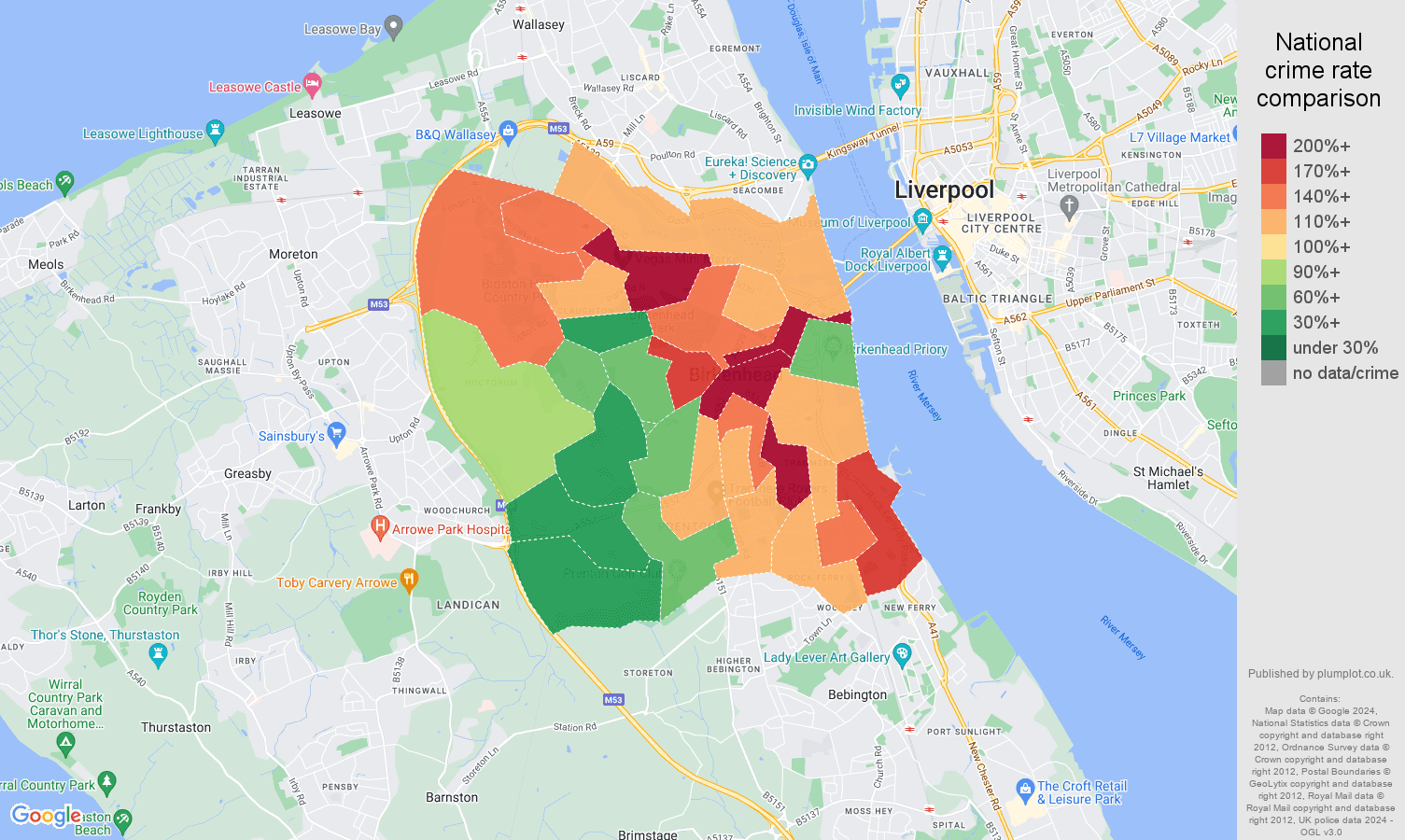 Birkenhead crime statistics comparison. September 2024