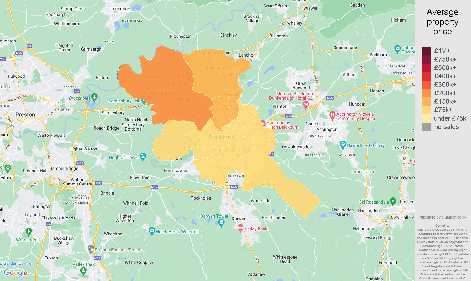 Blackburn house prices in maps and graphs. August 2024
