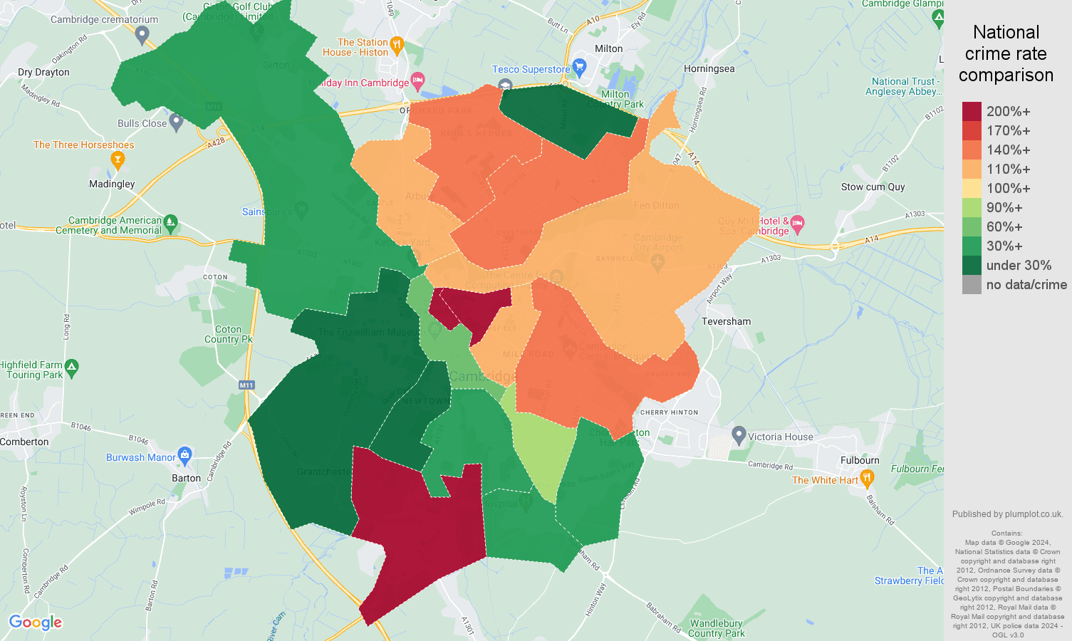 Cambridge crime statistics comparison. September 2024