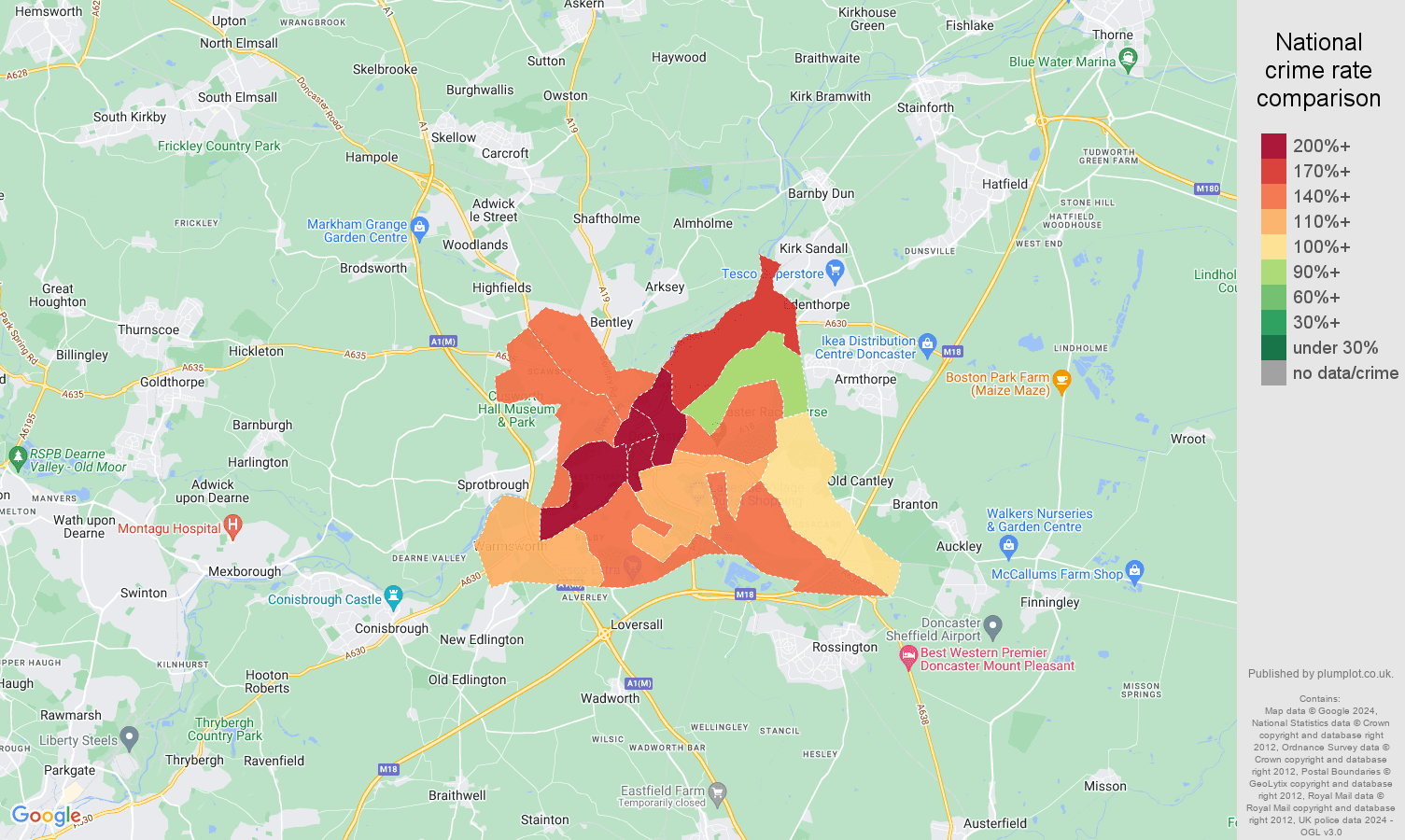 Doncaster crime statistics comparison.