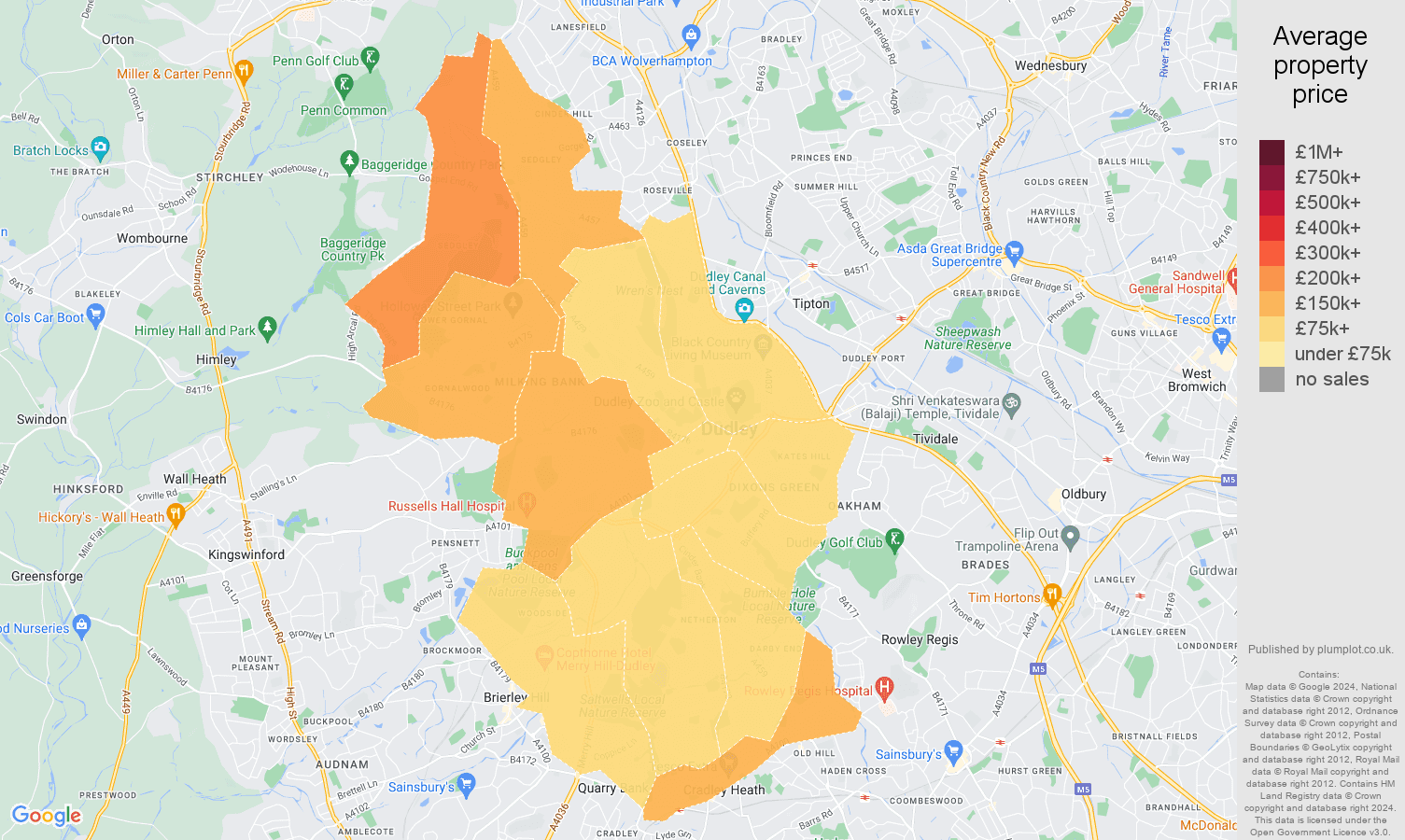 Dudley house prices in maps and graphs. 31 May 2024