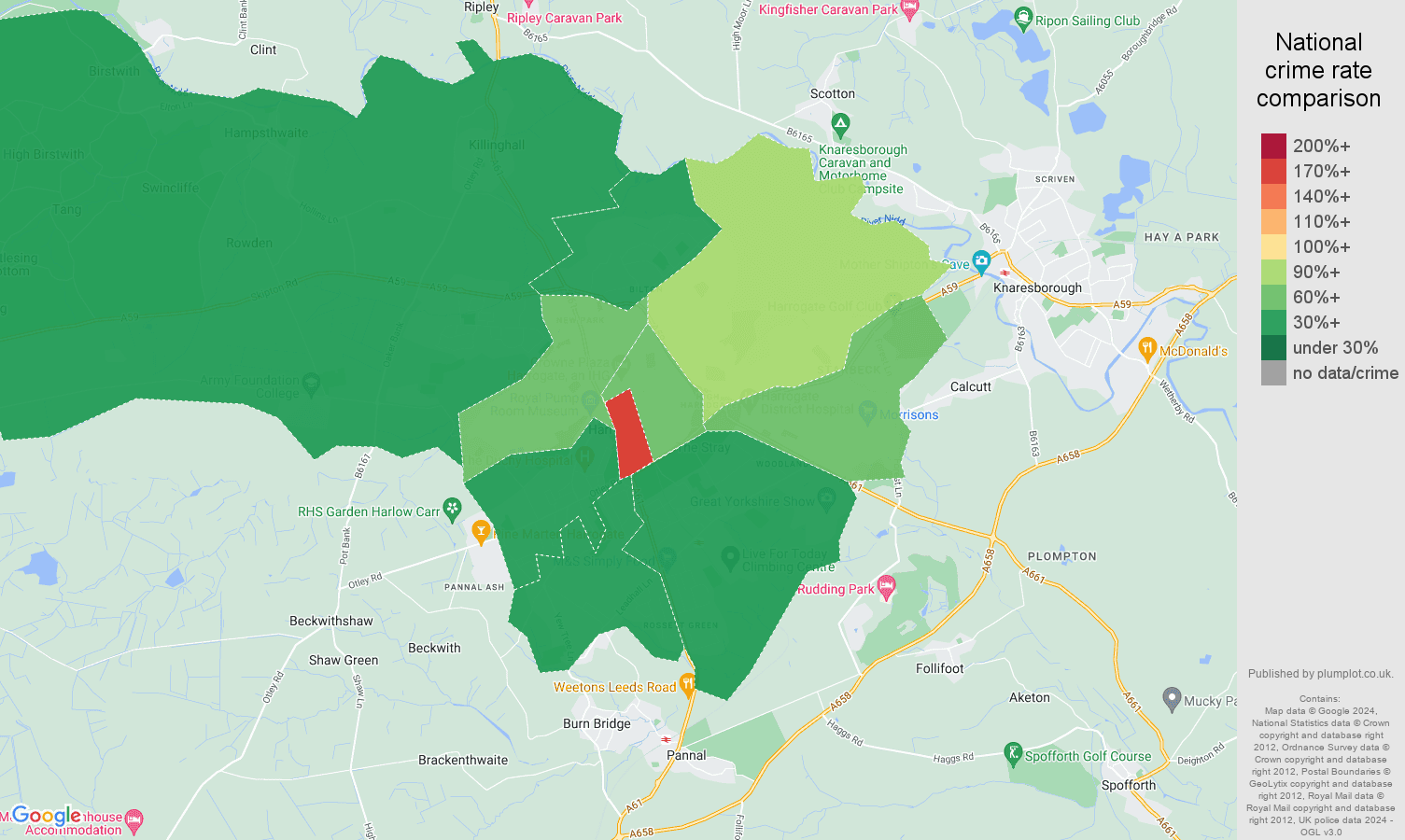Harrogate crime statistics comparison. September 2024