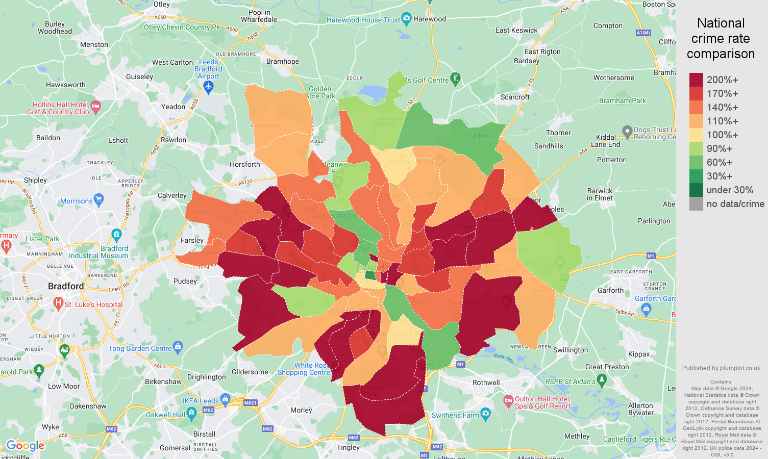 Leeds crime statistics comparison. July 2024