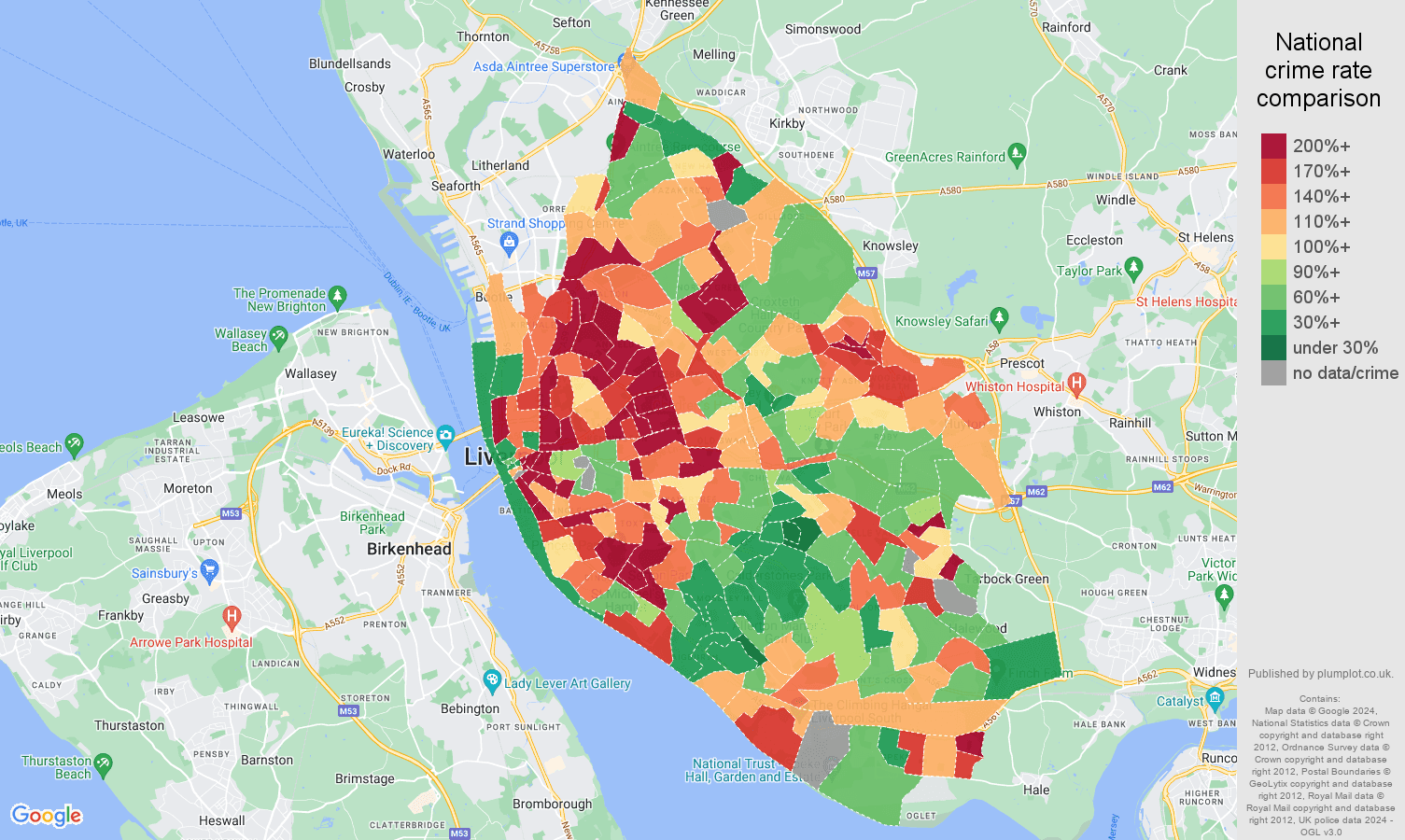 Liverpool crime statistics comparison. September 2024