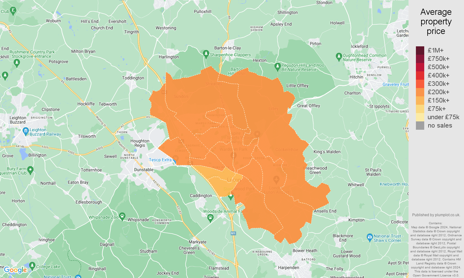 Luton house prices in maps and graphs. August 2024