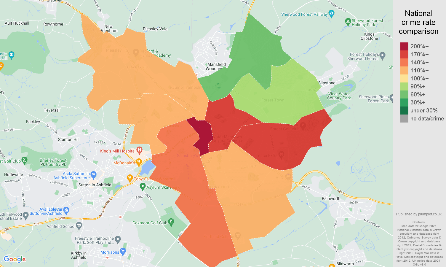 Mansfield crime statistics comparison. September 2024