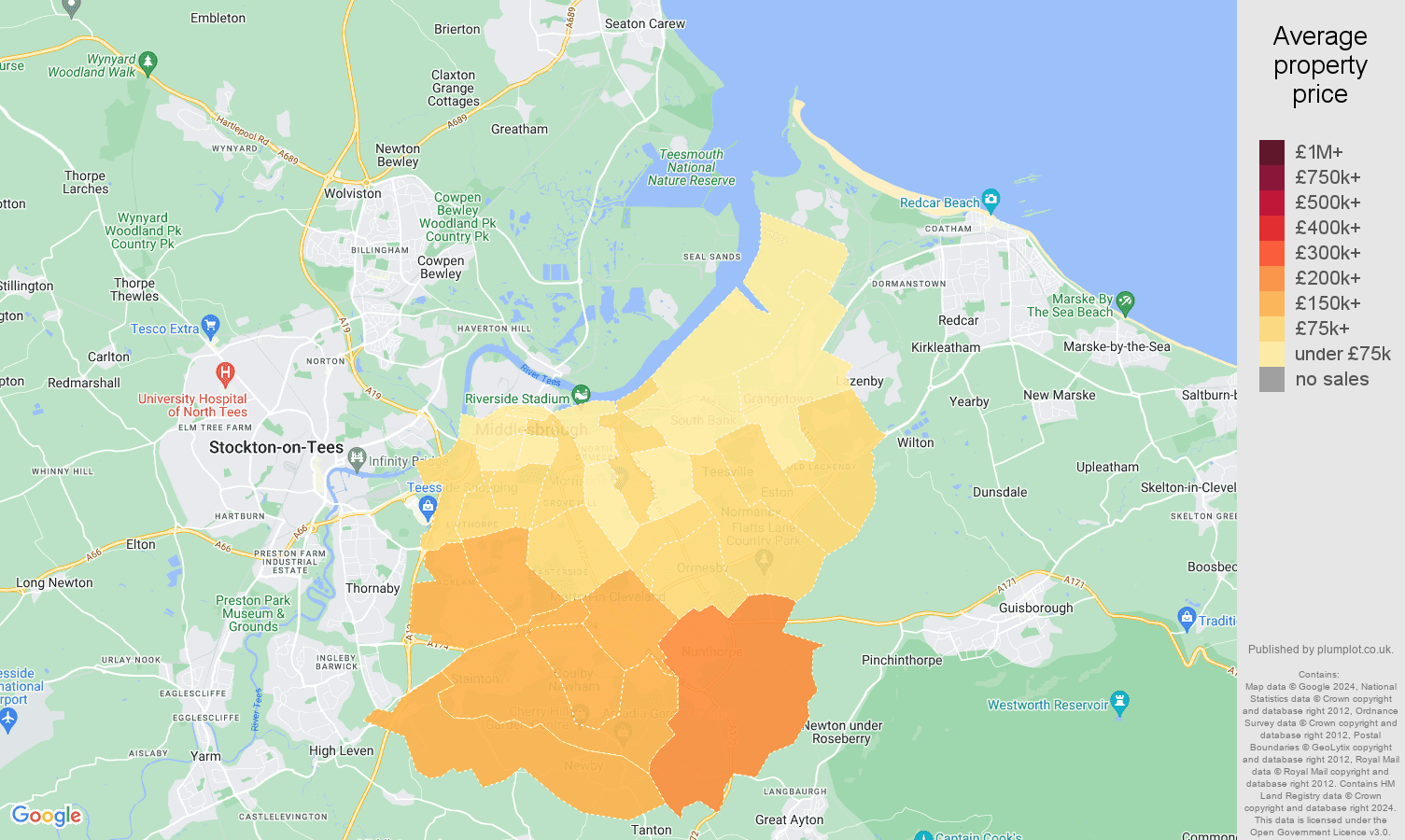 Middlesbrough house prices in maps and graphs. August 2024