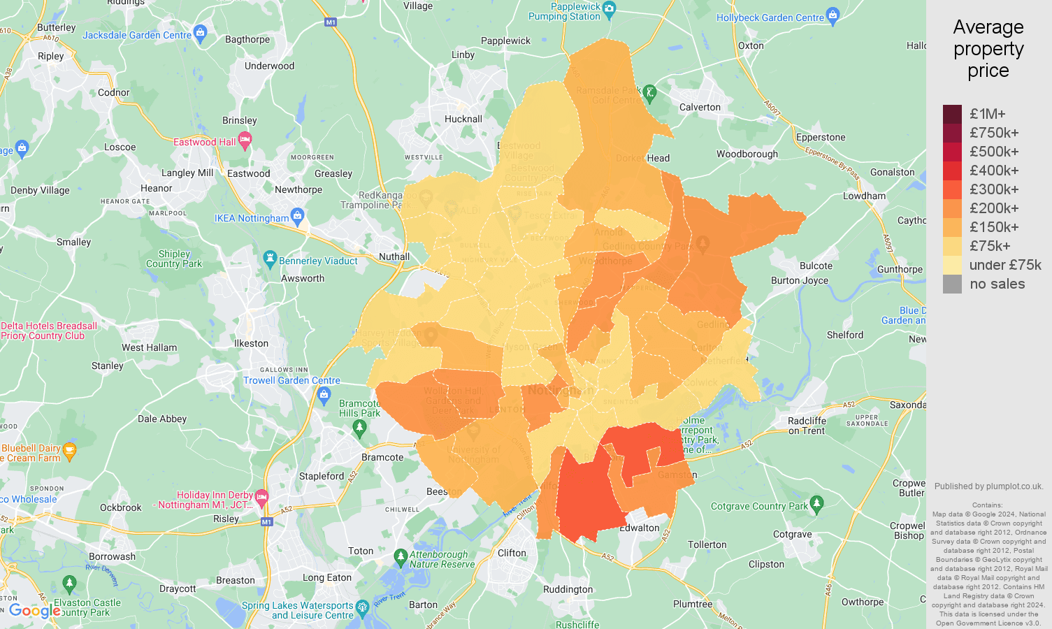Nottingham house prices in maps and graphs. August 2024