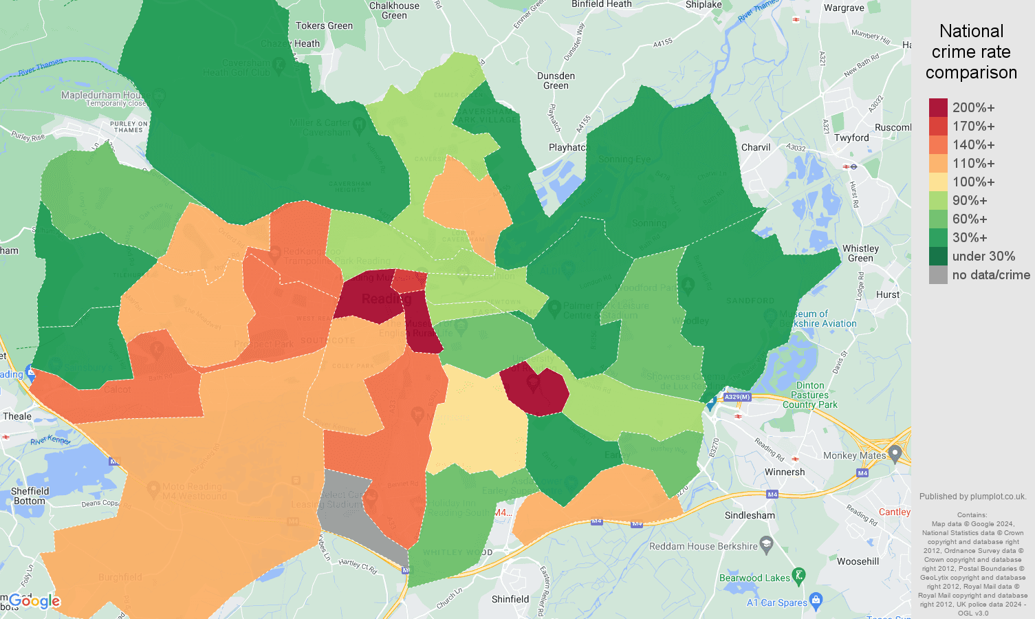 Reading crime statistics comparison. September 2024