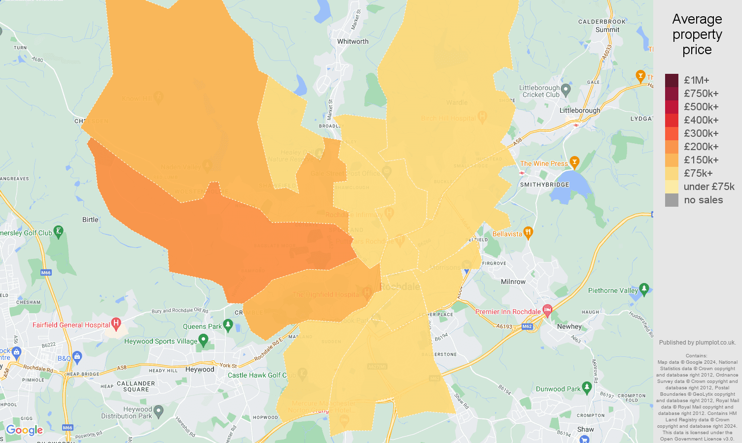 Rochdale house prices in maps and graphs. August 2024