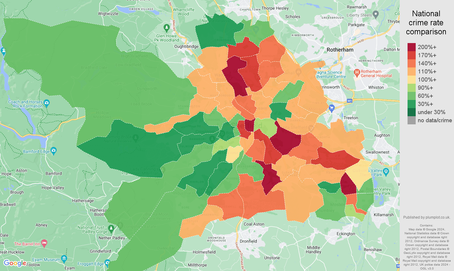 Sheffield crime statistics comparison. September 2024