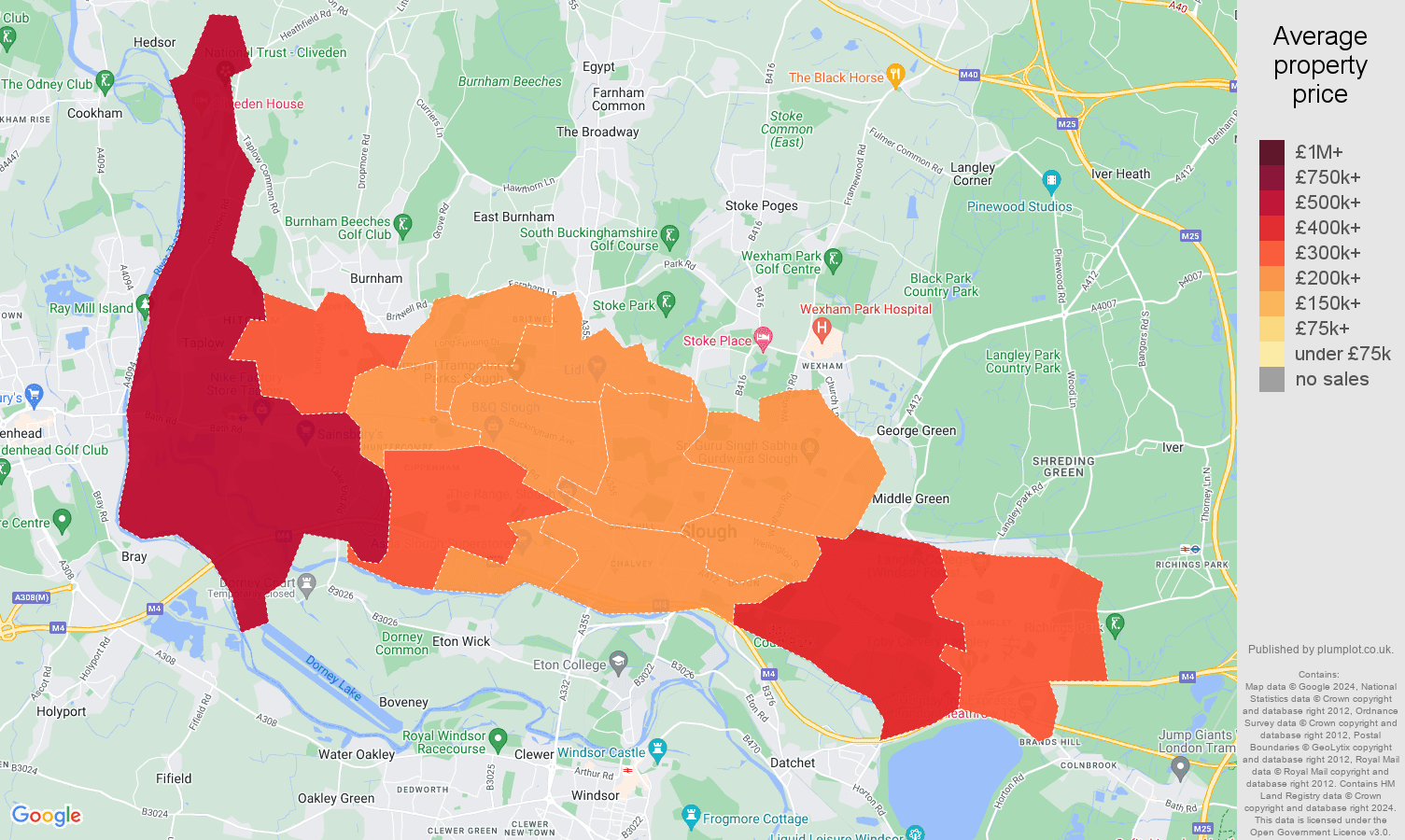 Slough house prices in maps and graphs. August 2024