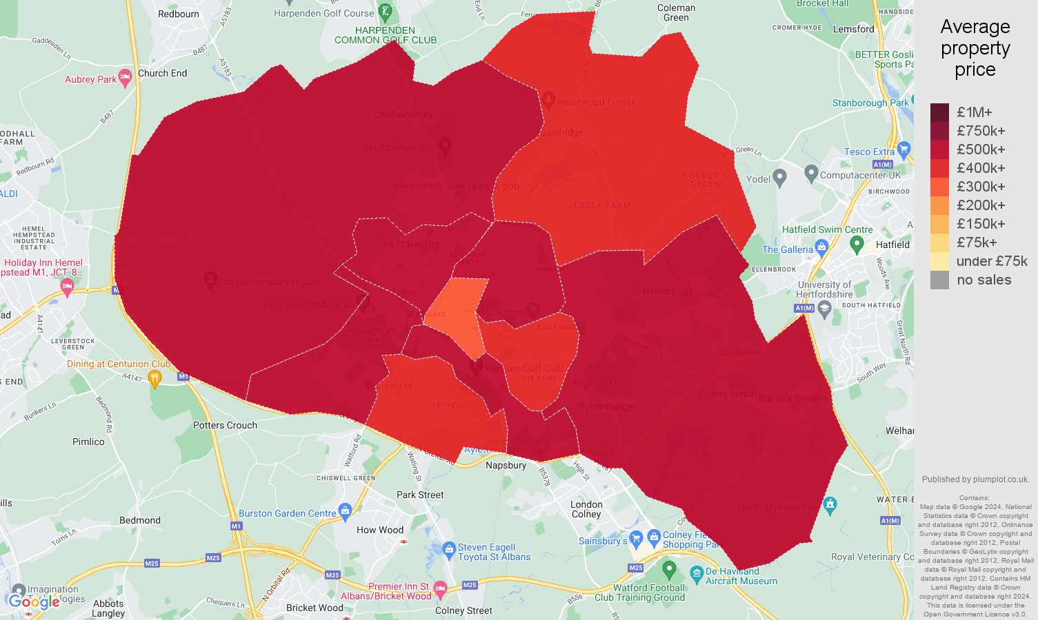 StAlbans house prices in maps and graphs. August 2024