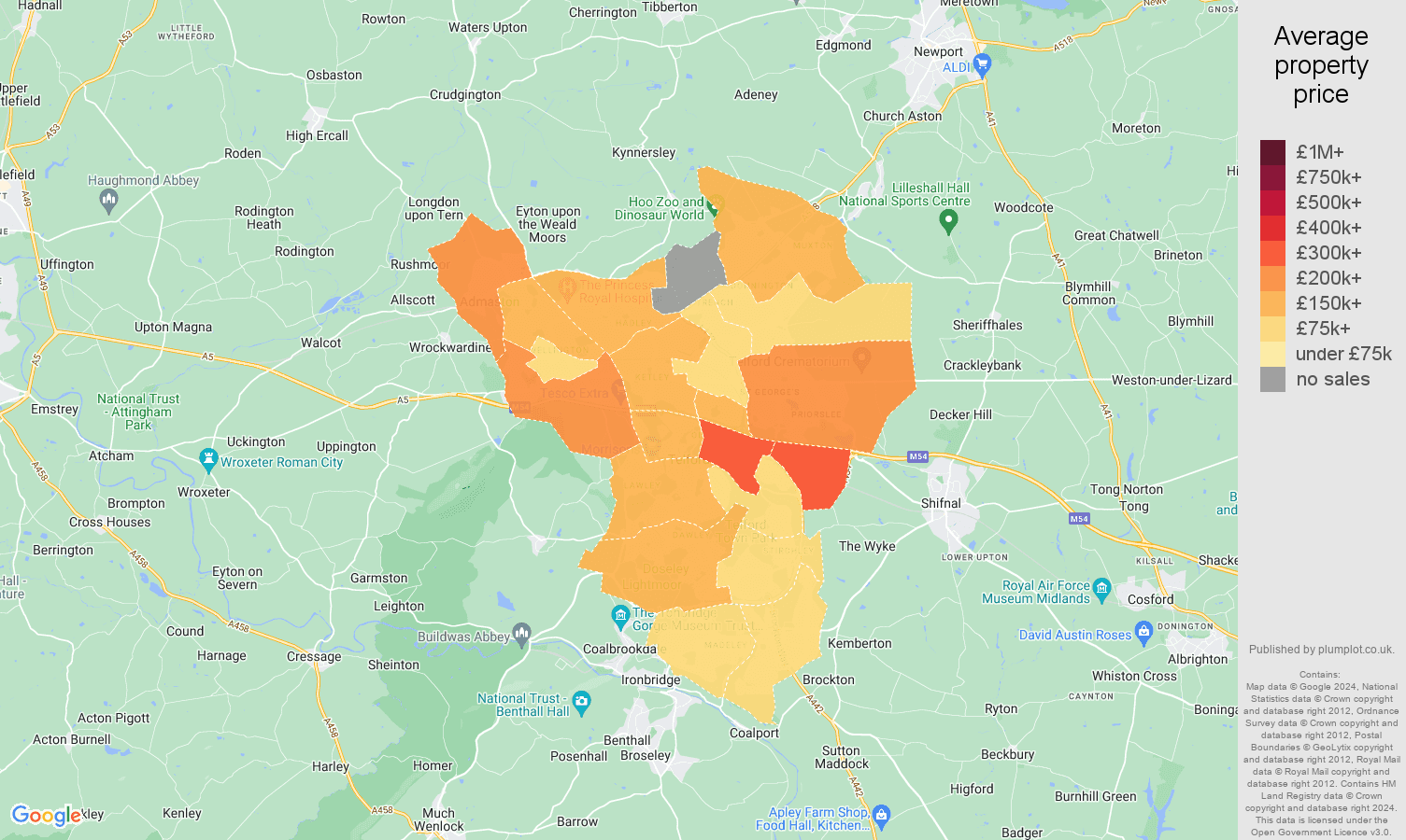 Telford house prices in maps and graphs. August 2024