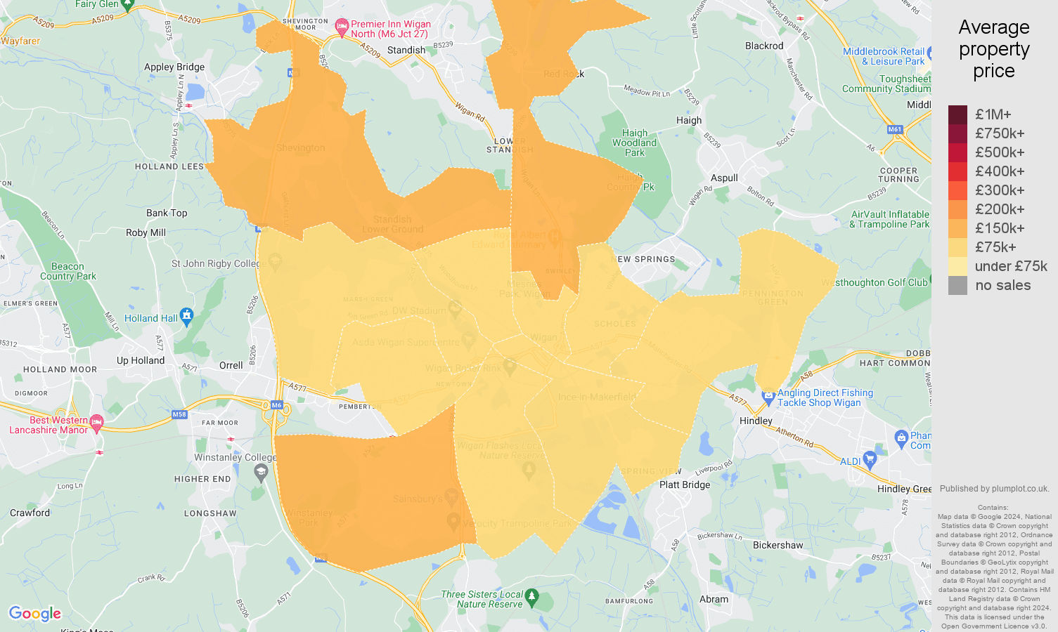 Wigan house prices in maps and graphs.