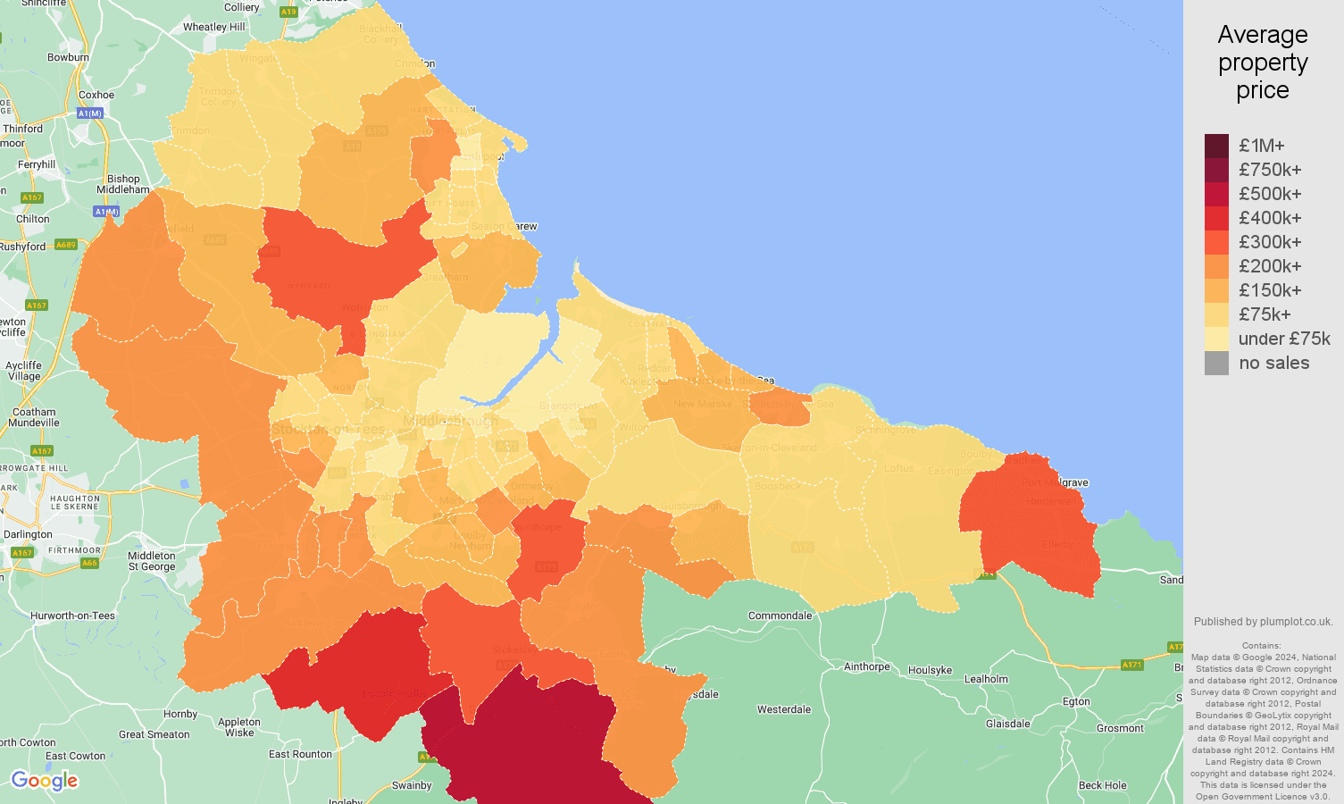 Cleveland house prices in maps and graphs. August 2024
