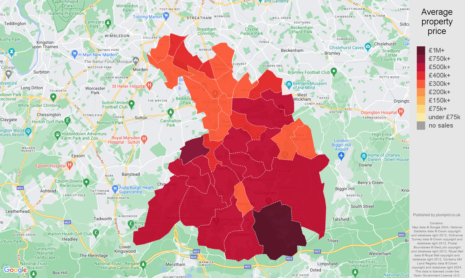 Croydon house prices in maps and graphs. August 2024