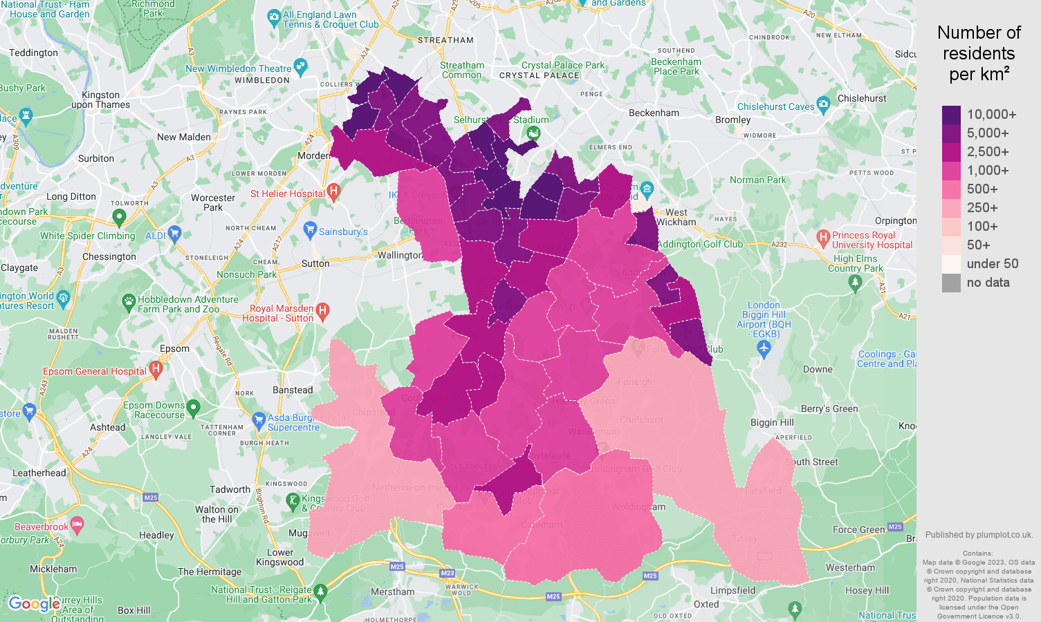 Croydon population stats in maps and graphs.
