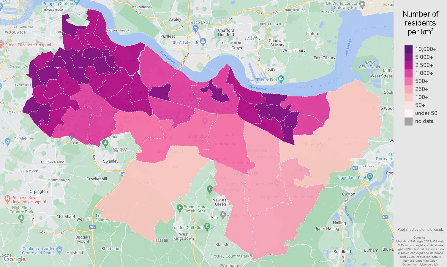 Dartford population stats in maps and graphs.