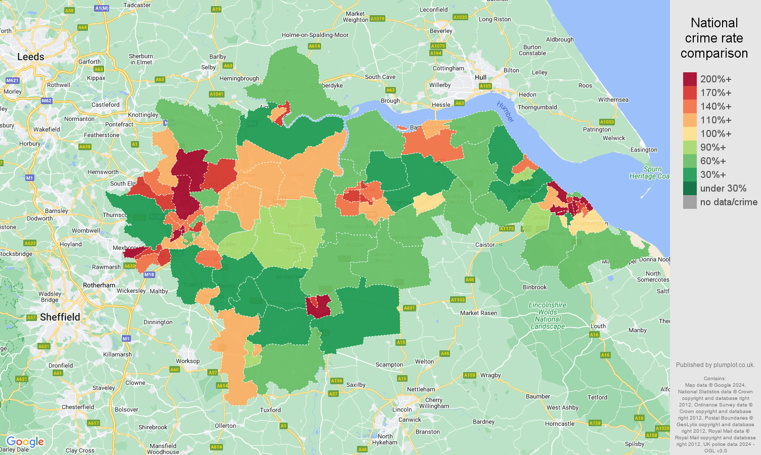 Doncaster violent crime statistics in maps and graphs. September 2024