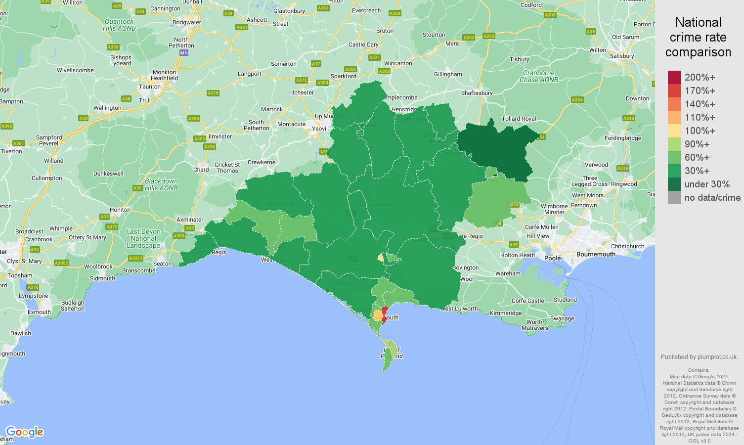 Dorchester crime statistics comparison. July 2024