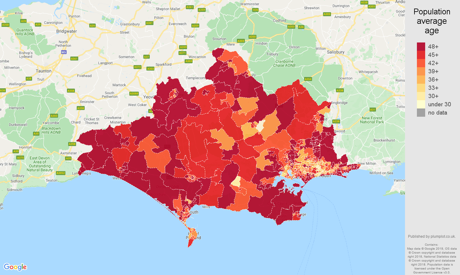 Dorset population stats in maps and graphs.