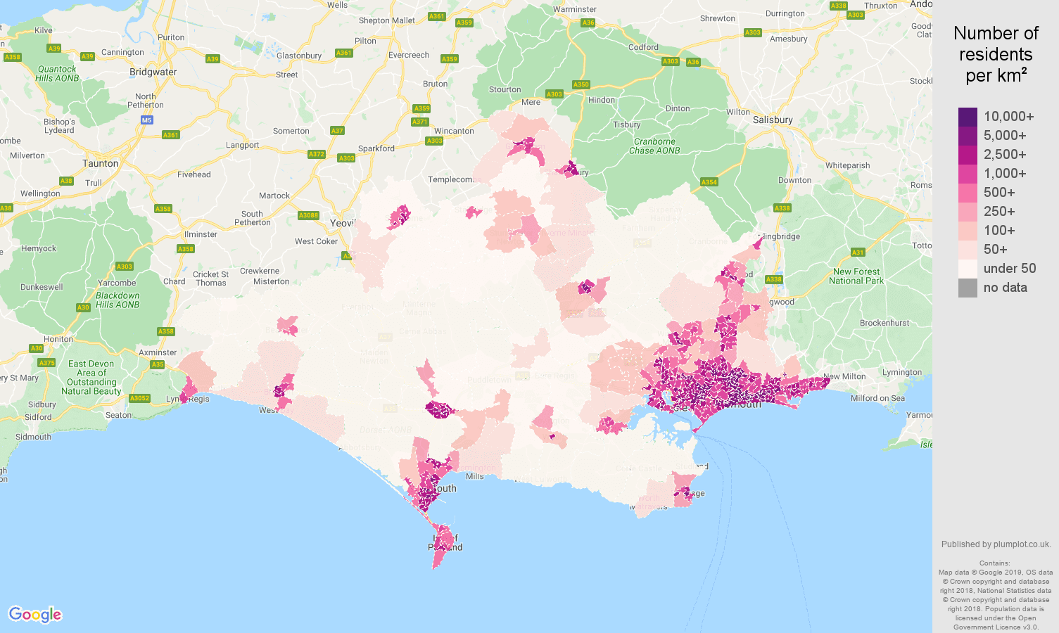 Dorset population stats in maps and graphs.