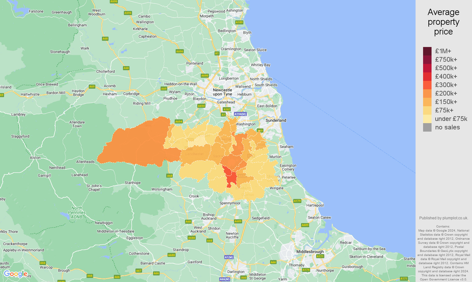 Durham house prices in maps and graphs. July 2024