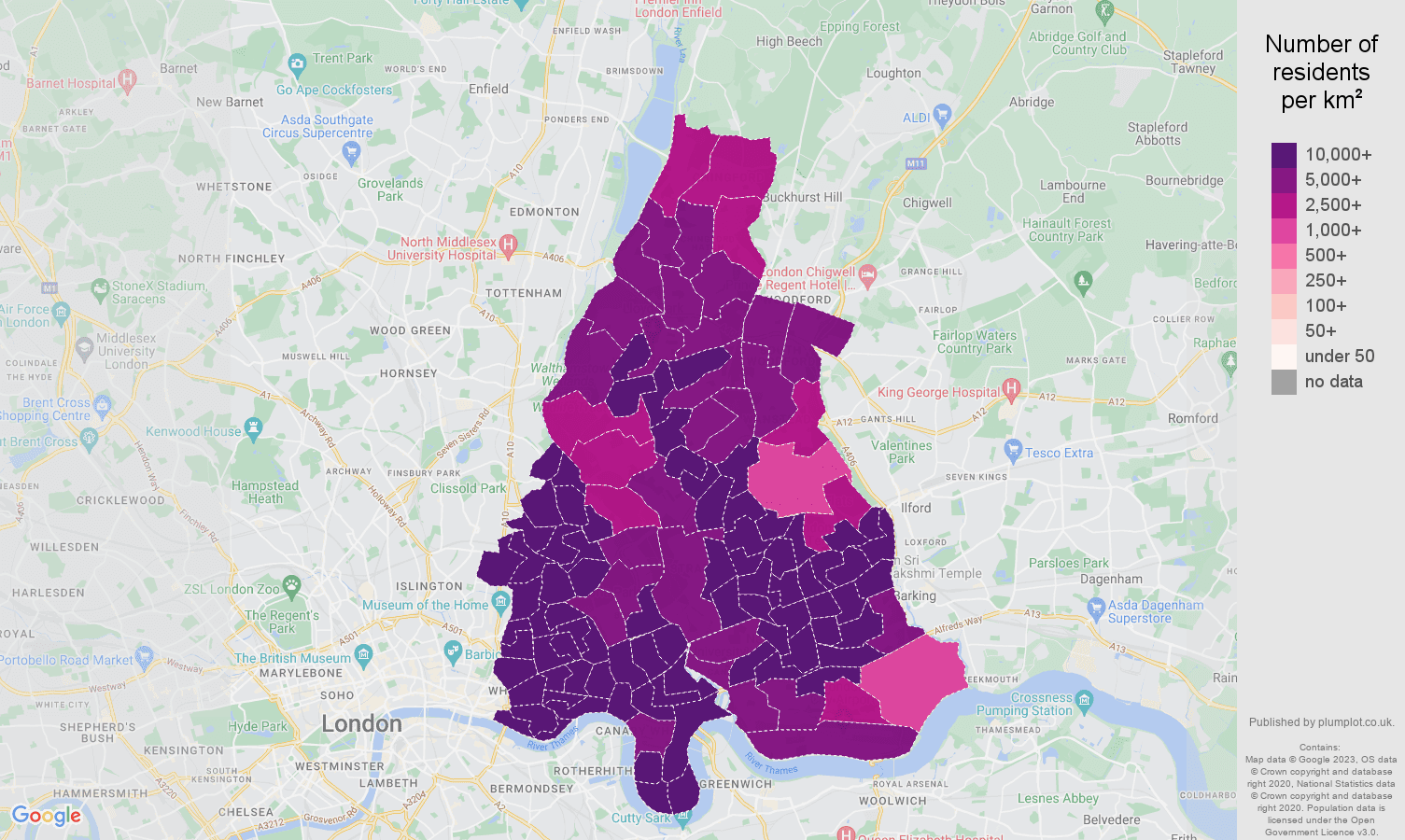 EastLondon population stats in maps and graphs.