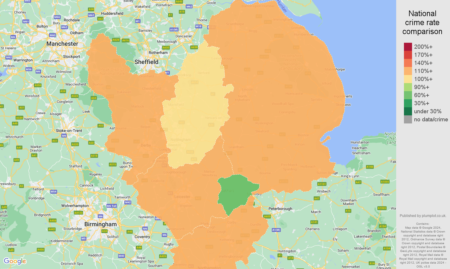 EastMidlands violent crime statistics in maps and graphs.