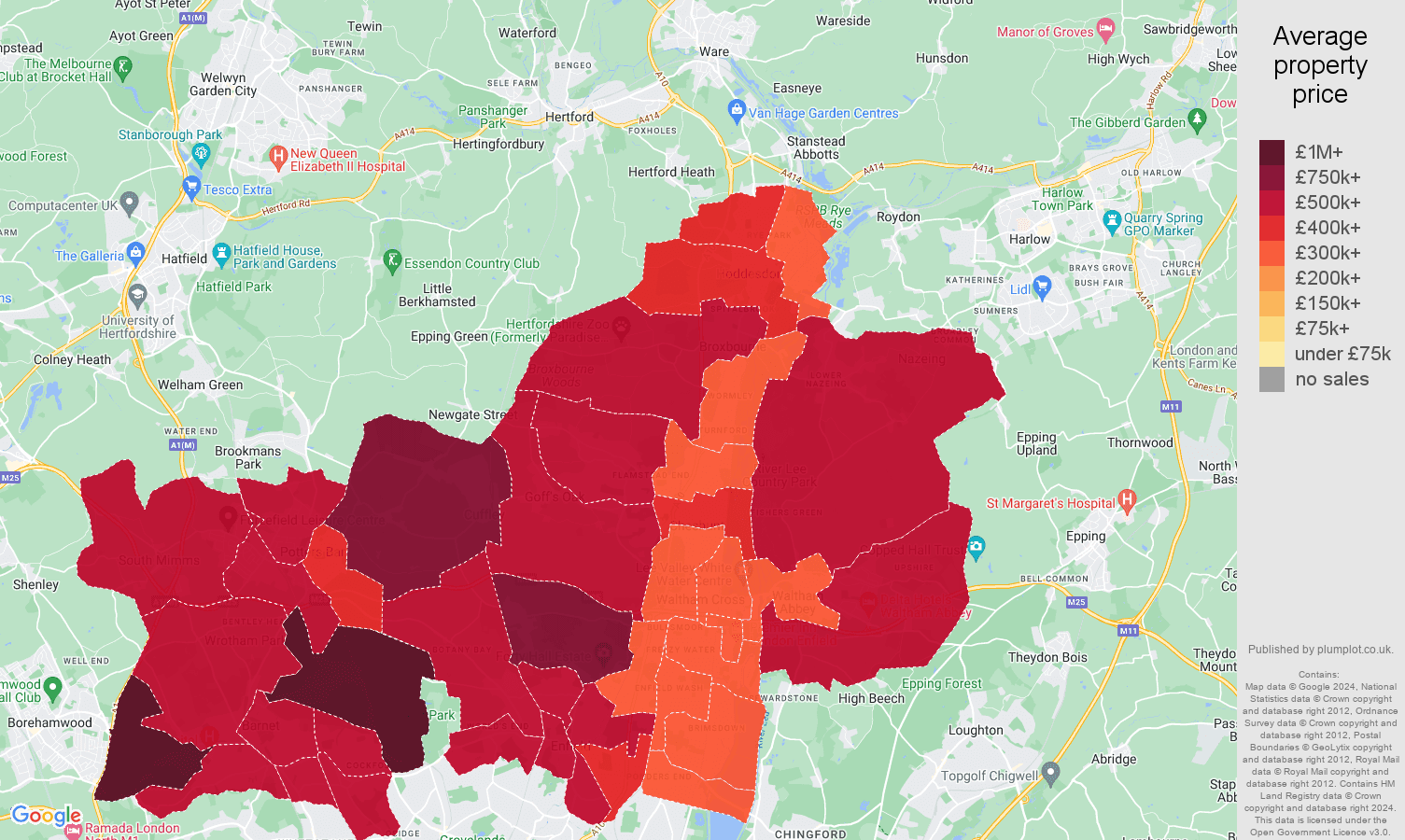 Enfield house prices in maps and graphs. August 2024