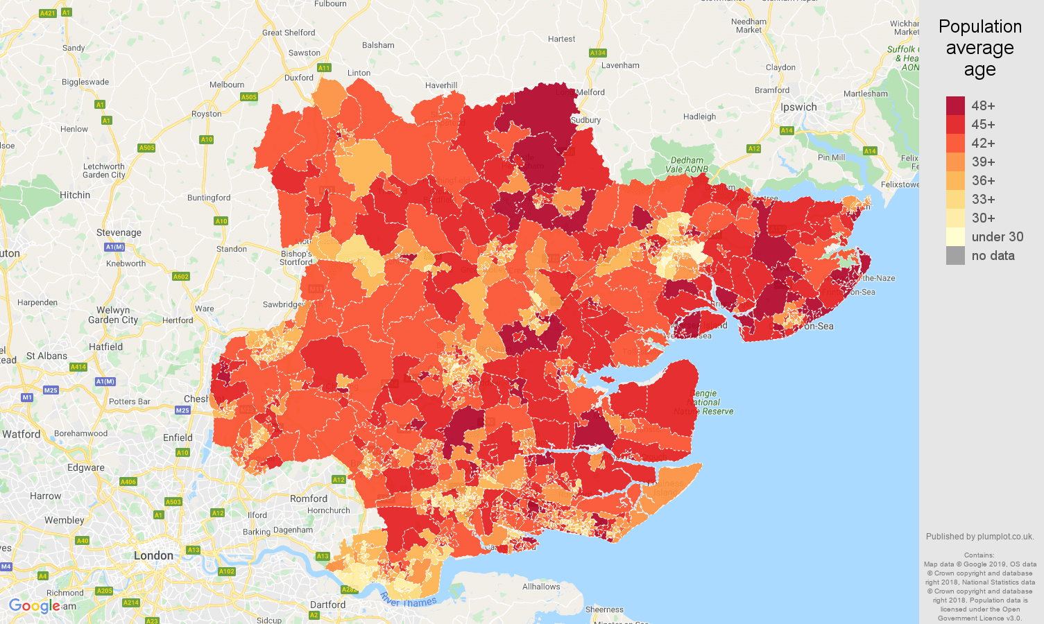 Essex population stats in maps and graphs.