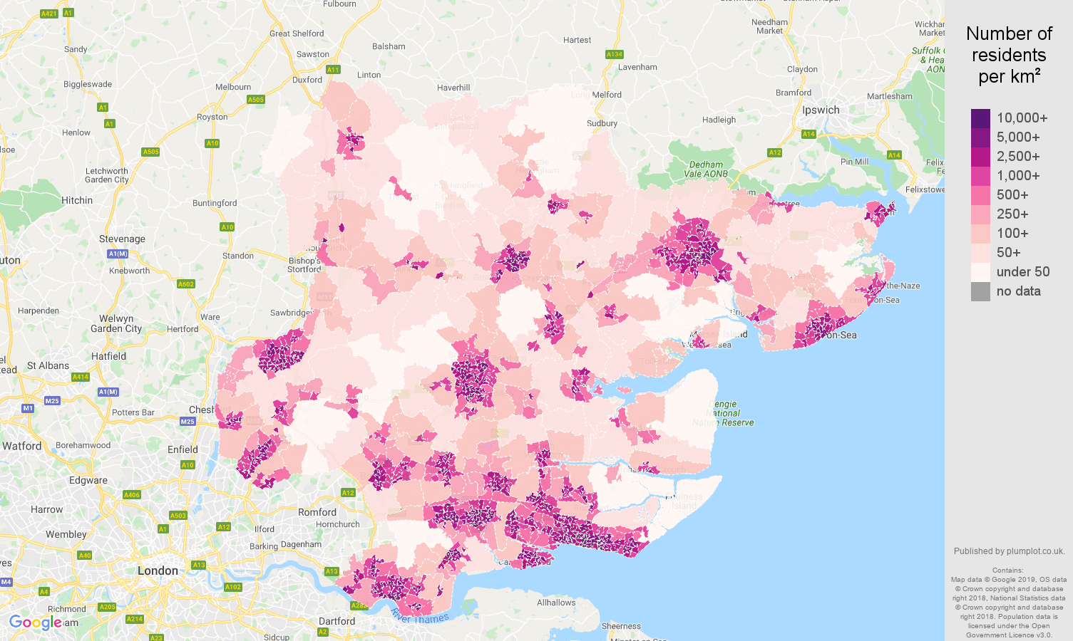 Essex population stats in maps and graphs.