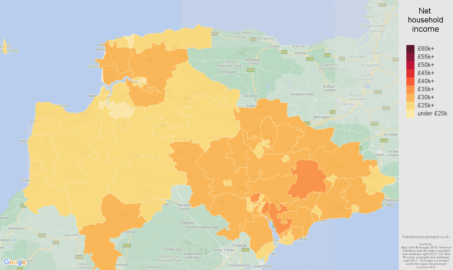 Exeter Average salary and unemployment rates in graphs and numbers.