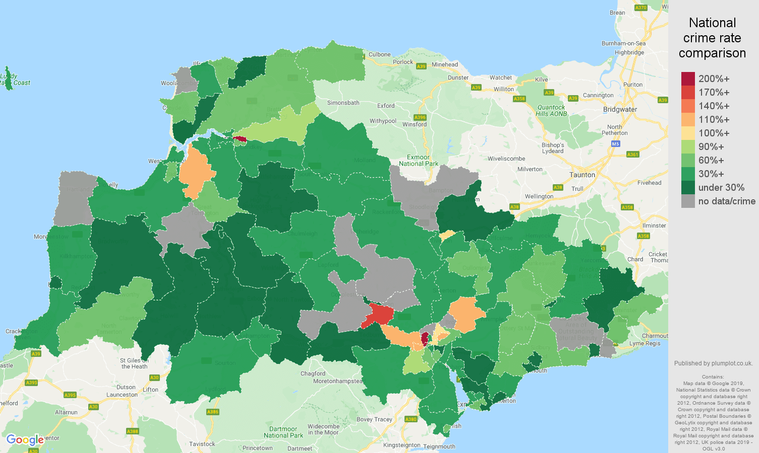 Exeter other crime statistics in maps and graphs. September 2024