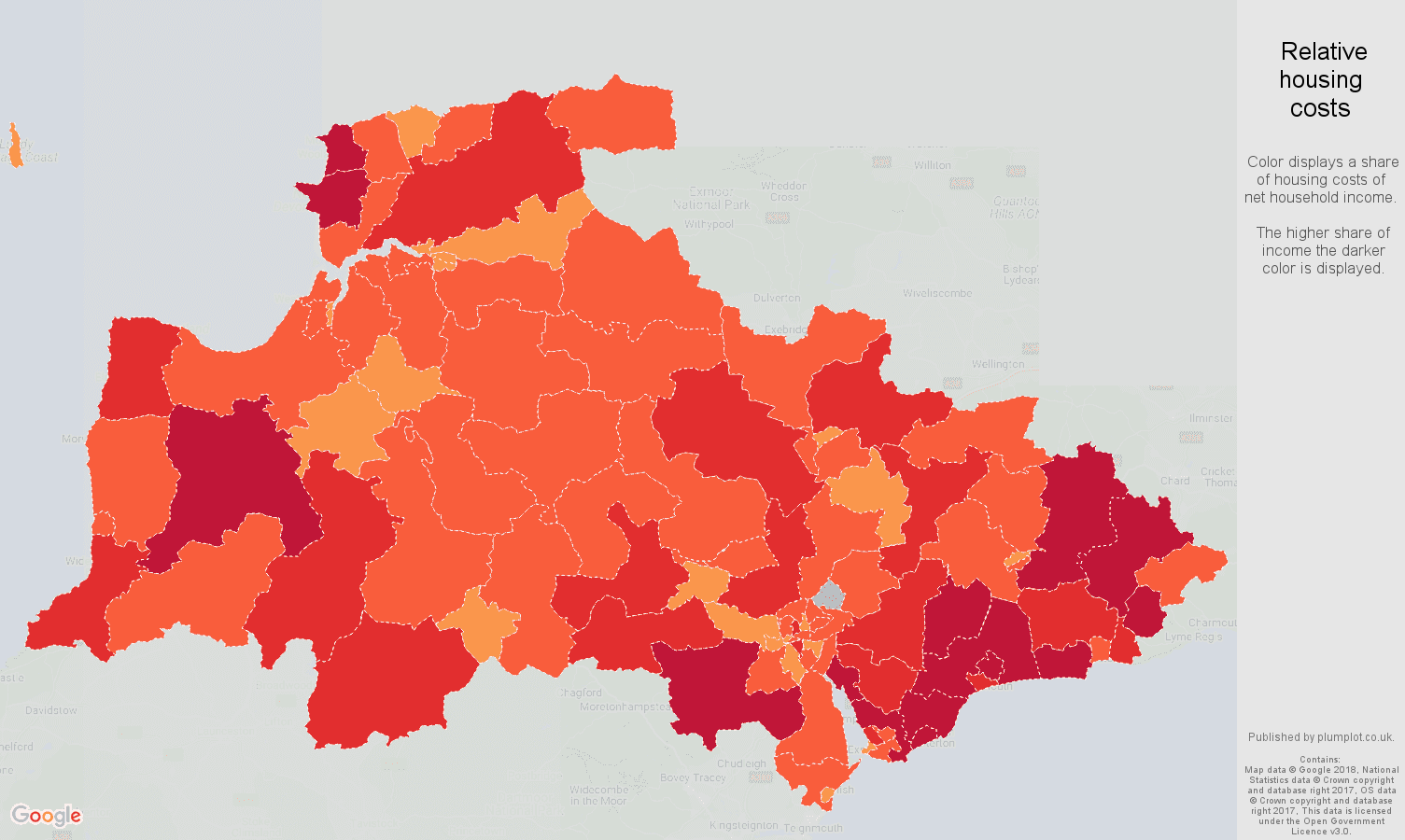 Exeter Average salary, household and unemployment rates in maps