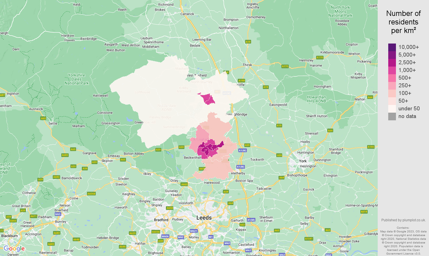 Harrogate population stats in maps and graphs.
