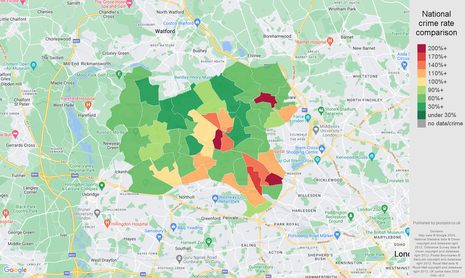 Harrow crime statistics comparison. September 2024
