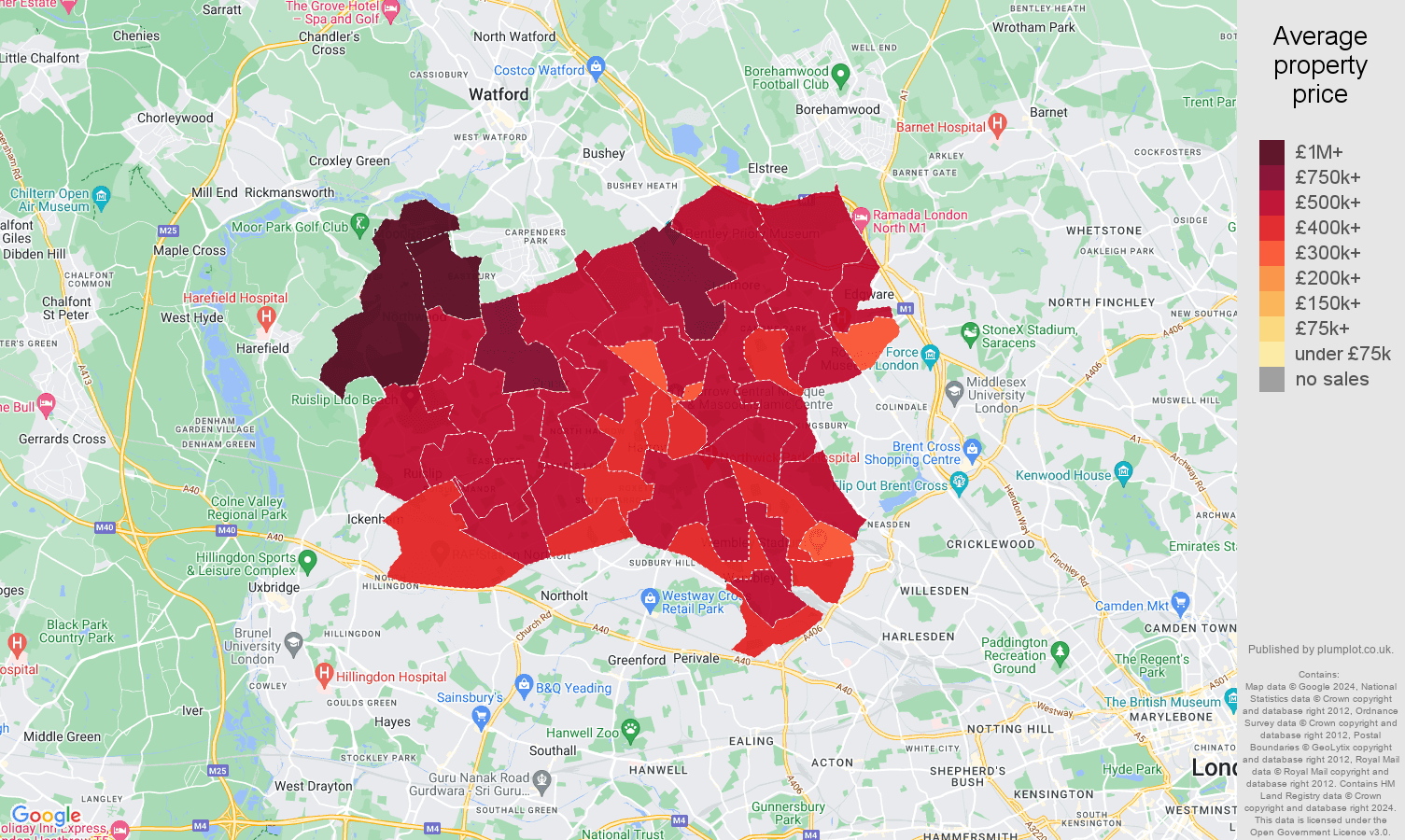 Harrow house prices in maps and graphs. August 2024