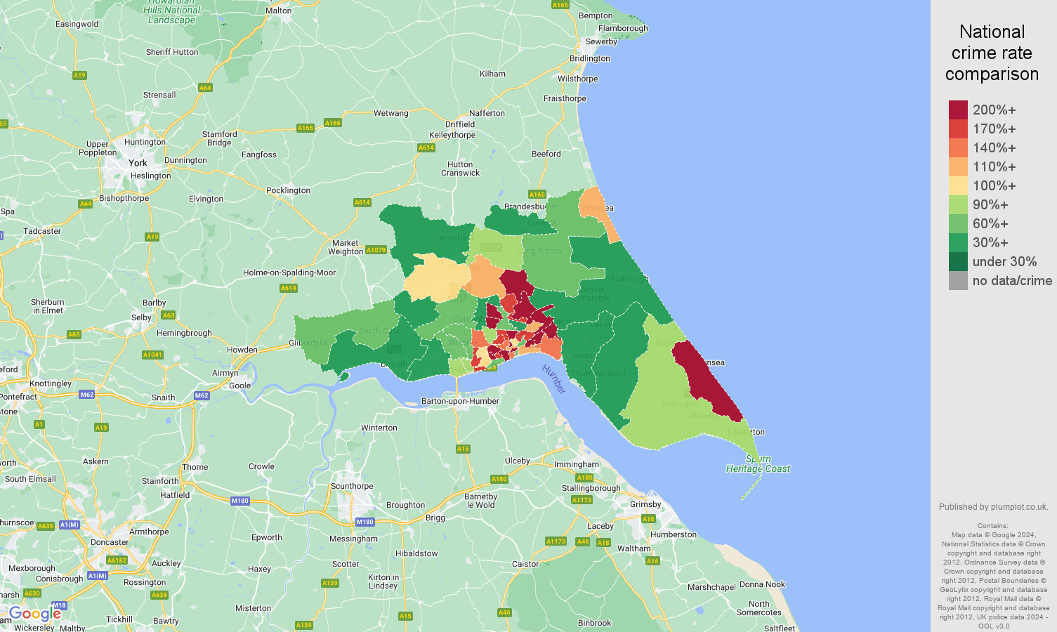 Hull violent crime statistics in maps and graphs.