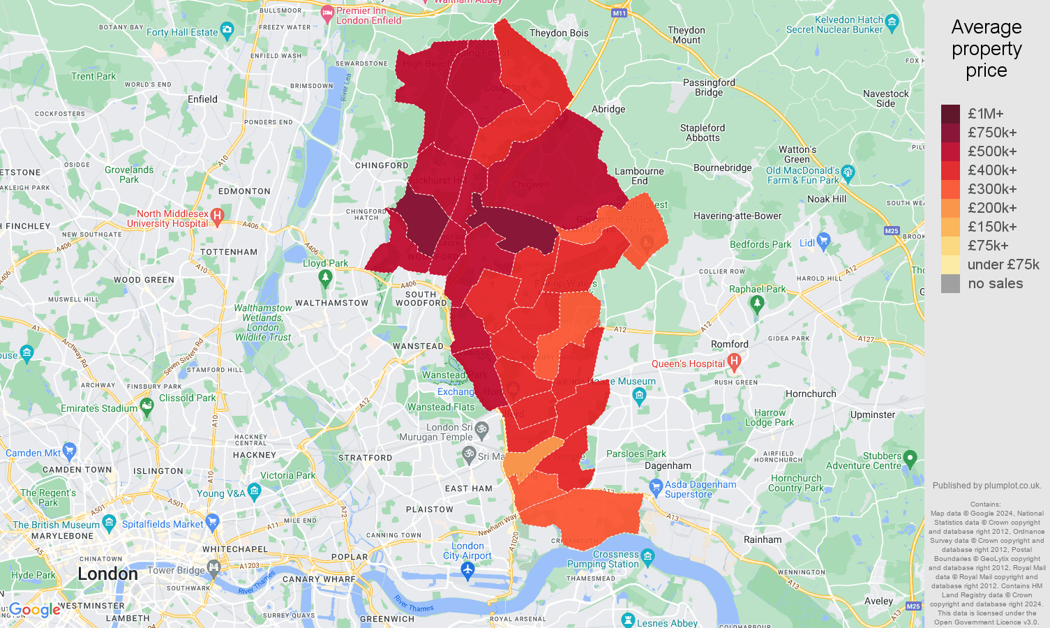 Ilford house prices in maps and graphs. August 2024