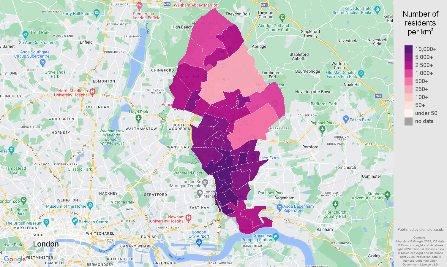 Ilford population stats in maps and graphs.