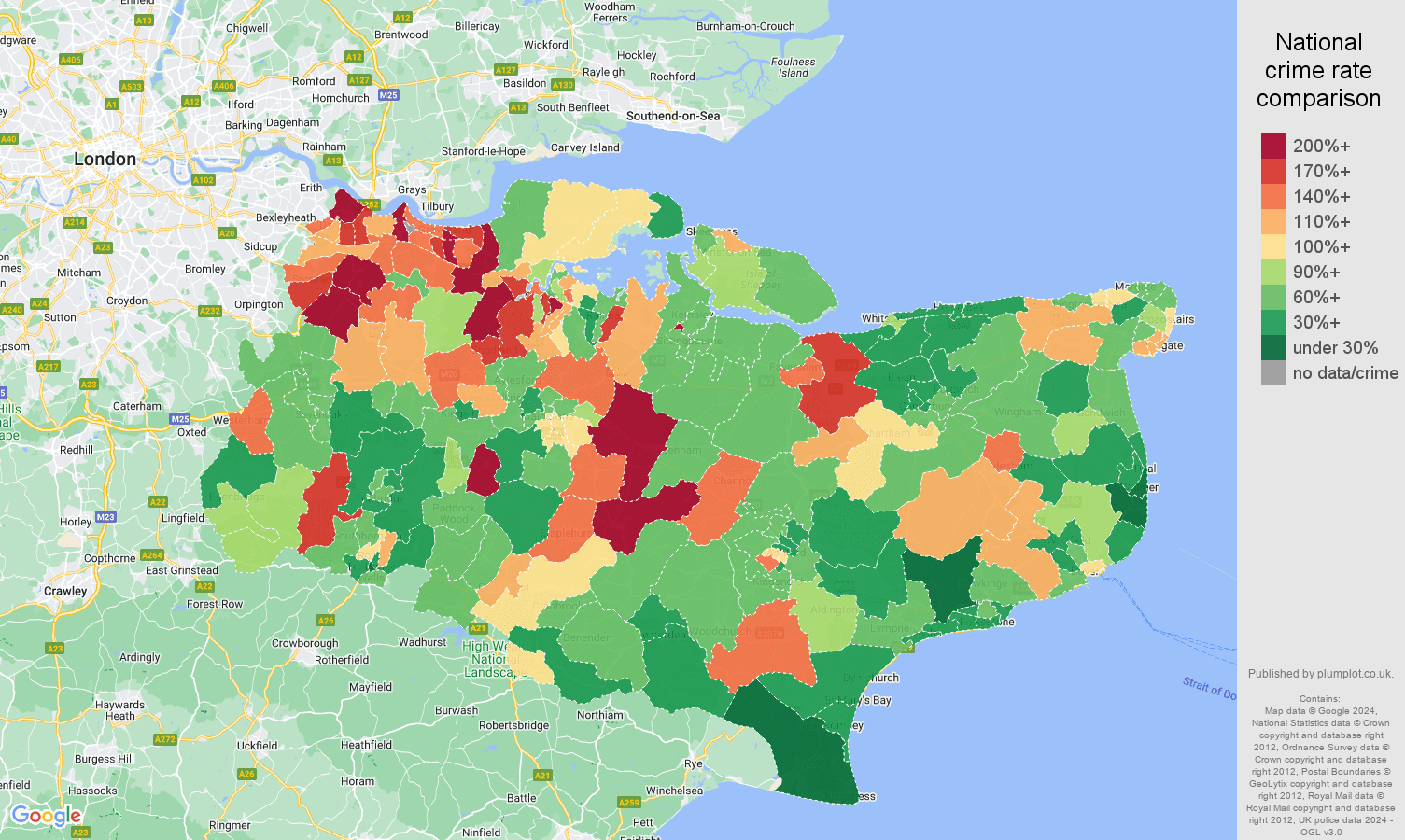 Kent vehicle crime statistics in maps and graphs.