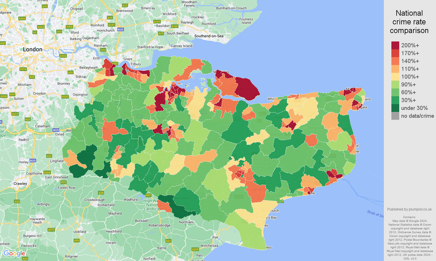Kent violent crime statistics in maps and graphs.