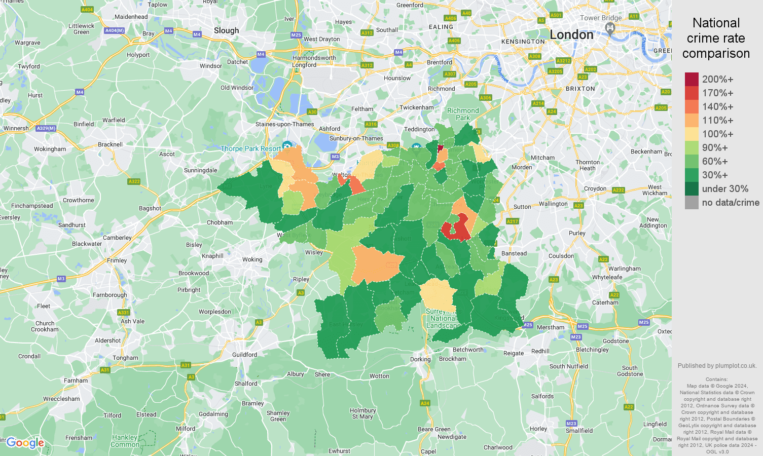 KingstonuponThames crime statistics comparison. October 2024