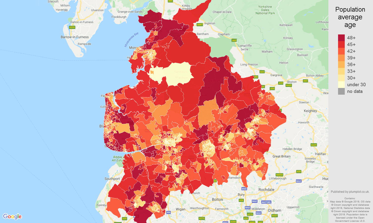 Lancashire population stats in maps and graphs.