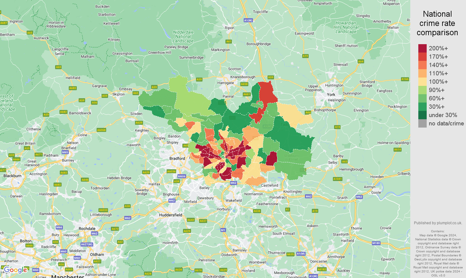 Leeds violent crime statistics in maps and graphs. September 2024