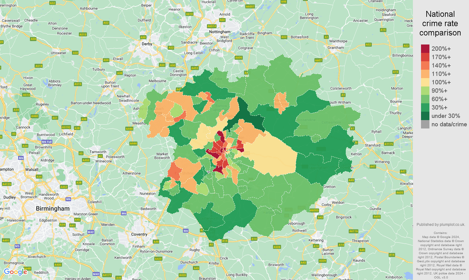 Leicester violent crime statistics in maps and graphs.