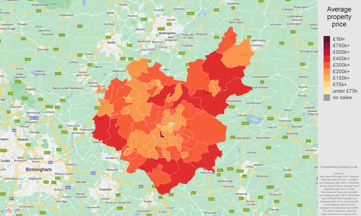 Leicestershire house prices in maps and graphs.